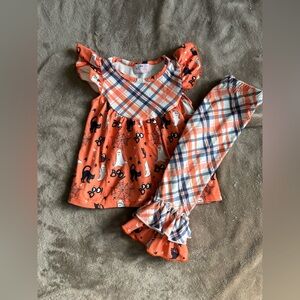 Kids Halloween Orange Plaid Matching Set